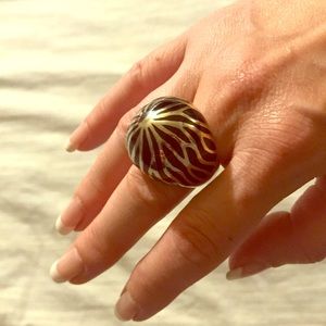 bebe fashion dome goldtone with black design ring